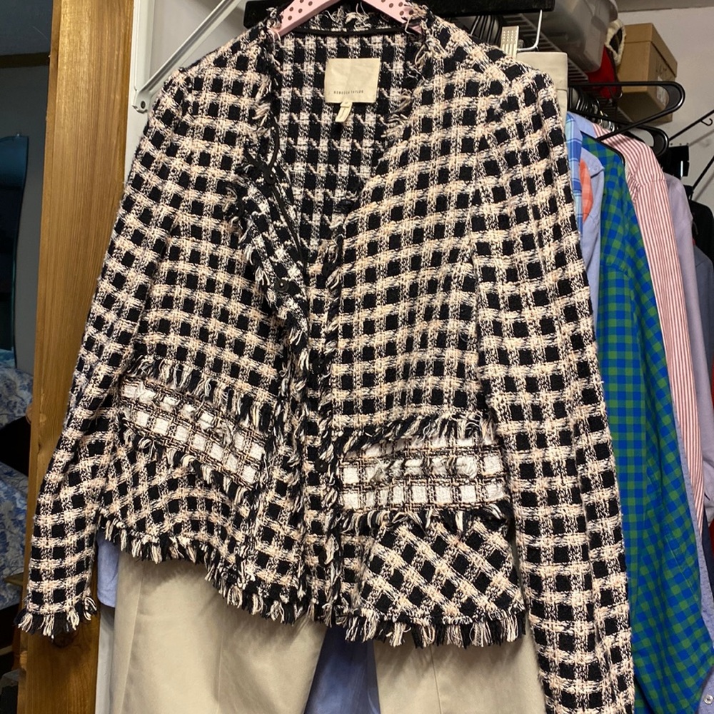 Rebecca Taylor lightweight tweed black and cream jacket 12